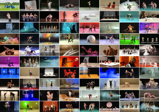 Das Bild ist unterteilt in 80 kleine rechteckige und verschiedenfarbige Bilder von unterschiedlichen Tanzperformances.